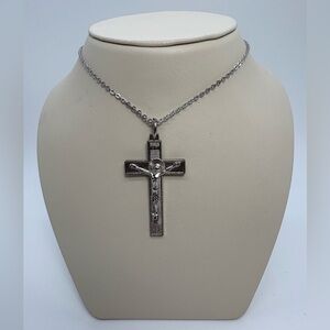 18 Karat Gold Sterling Silver INRI Crucifix Cross Pendant Necklace (Brand New)